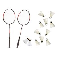 Badminton set rood/zwart met 12x shuttles en opbergtas - thumbnail