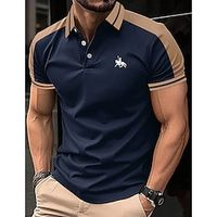 Voor heren POLO Shirt Polo's met knopen Casual Feestdagen Revers Korte mouw Modieus Basic Kleurenblok Lapwerk Geborduurd Zomer Normale pasvorm Zwart Wijn Marineblauw Groen Lichtblauw Grijs POLO Shirt Lightinthebox - thumbnail