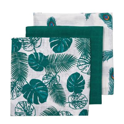 Meyco luiers Tropical leaves - set van 3 emerald green-Peacock