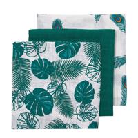 Meyco luiers Tropical leaves - set van 3 emerald green-Peacock