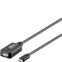 Renkforce USB-kabel USB 2.0 USB-C stekker, USB-A bus 10.00 m Zwart Actief met signaalversterking, Vergulde steekcontact