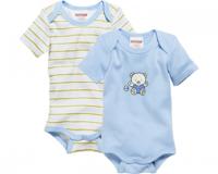 Schnizler romper Beren korte mouw blauw/geel 2 stuks mt 62/68