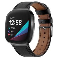 By Qubix - Compatible met Fitbit Versa 3/4 & Sense 1/2 leren bandje - Zwart - Compatible fitbit bandje
