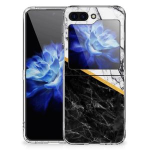 Samsung Galaxy Z Flip 5 TPU Siliconen Hoesje Marmer Wit Zwart - Origineel Cadeau Man