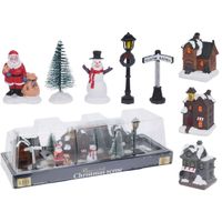 Kerstdorp accessoires - miniatuur figuurtjes en huisjes - 10-delig - thumbnail