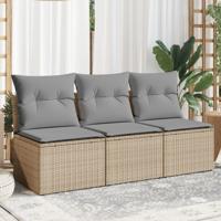 Tuinbank 3-zits met kussens poly rattan beige - thumbnail