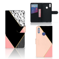 Huawei Y7 (2019) Book Case Zwart Roze Vormen - thumbnail