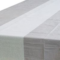 Zilver tafelkleed 274 x 137 cm met witte tafelloper met glitters voor de kersttafel - thumbnail