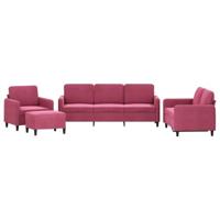 vidaXL 4-delige Loungeset fluweel wijnrood, fauteuil, bank, zitbank, 2-zitsbank, sofa, fauteuil stoel, 2 zits bank, twee zits bank, relaxfauteuil