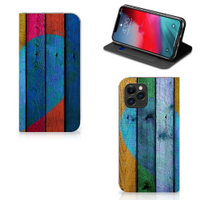 Apple iPhone 11 Pro Book Wallet Case Wood Heart - Cadeau voor je Vriend - thumbnail