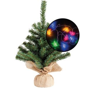 Kleine kunst kerstboom -groen -incl. paarden thema lichtsnoer gekleurd - H45 cm