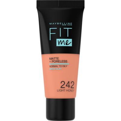 Maybelline Fit Me Matte and Poreless Foundation Medium/Dark 242 Light Honey - Medium tot donkere huid, neutrale tot roze ondertoon