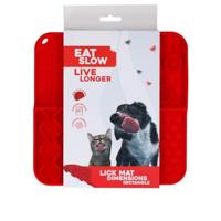 Eat Slow Live Longer Likmat - 21 x 21 cm - vierkant - snuffelmat - anti-snuffelmat - slow feeder - 100% siliconen - vaatwasmachinebestendig - rood