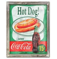 Hot Dog And Coca-Cola Vintage 44cm x 34cm Metalen Wandbord Met Houten Omlijsting