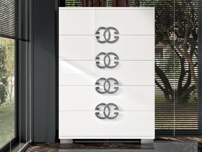 Hoge commode DAPHNE 5 lades hoogglans wit