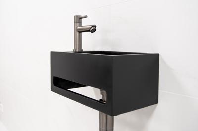 Saniclear Bali fonteinset links met mat zwarte fontein en kraan in verouderd ijzer - gunmetal Saniclear Bali fonteinset links met mat zwarte fontein en kraan in verouderd ijzer - gunmetal