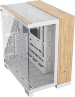 CORSAIR 6500X Mid-Tower ATX Dual Chamber PC Case - Panoramisch gehard glas - Reverse Connection Moederbord Compatibel - Geen ventilatoren inbegrepen - Wit/Bamboehout