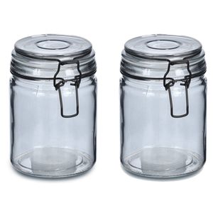 Weckpotten/inmaakpotten - 2x - 250 ml - grijs - glas - beugelsluiting - D8 x H10 cm