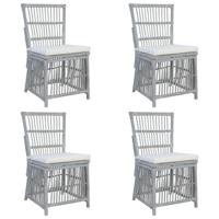 vidaXL Eetkamerstoelen met kussens 4 st natuurlijk rattan grijs