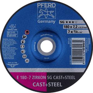 PFERD 62217628 E 180-7 ZIRKON SG CAST+STEEL Afbraamschijf gebogen Diameter 180 mm Boordiameter 22.23 mm Grijs/grauw sferoïdisch gietijzer, Staal, Gegoten staal