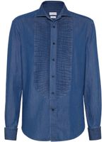 Brunello Cucinelli chemise en jean à plastron plissé - Bleu