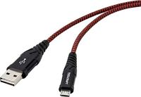 TOOLCRAFT USB-kabel USB 2.0 USB-A stekker, USB-micro-B stekker 1.00 m Zwart/rood Extreem robuust gevlochten bescherming