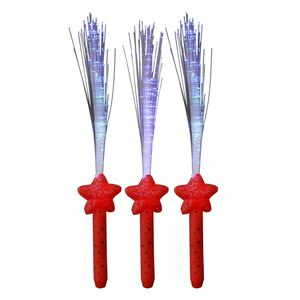 Licht toverstaf - 3x - rood - magische LED verlichting - fiberstick stervormig