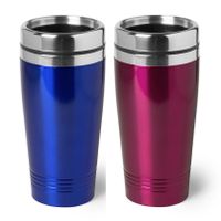 Set van 2x stuks Warmhoudbekers/warm houd bekers metallic roze en blauw 450 ml