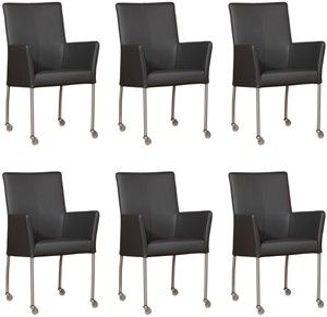 Set van 6 Donkergrijze leren moderne eetkamerstoelen Comfort - Toledo Leer Antracite (donkergrijs leer)