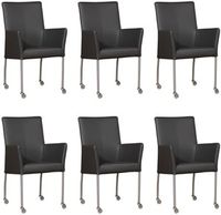 Set van 6 Donkergrijze leren moderne eetkamerstoelen Comfort - Toledo Leer Antracite (donkergrijs leer) - thumbnail