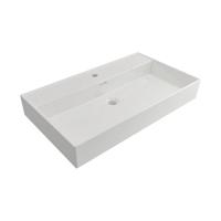 Wastafel Hangend Plieger Kansas 80x45cm Keramiek met Overloop Mat Wit 1 Kraangat