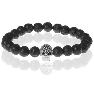 Memphis kralen armband Lavasteen Silver Skull