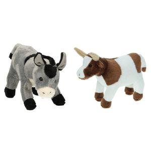 Pluche knuffel boerderijdieren set Koe en Ezel van 22 cm