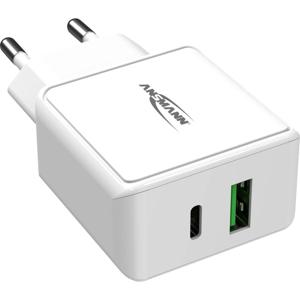 Ansmann HomeCharger HC218PD USB-oplader 18 W Thuis Uitgangsstroom (max.) 3000 mA Aantal uitgangen: 2 x USB 2.0 bus A, USB-C bus