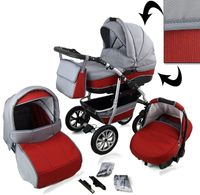 Kinderwagen 3 in 1 CityGo grijs rood met verstelbare handgreep