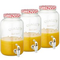 Set van 3x stuks glazen drankdispensers/limonadetap met rood/wit geblokte dop 3,5 liter