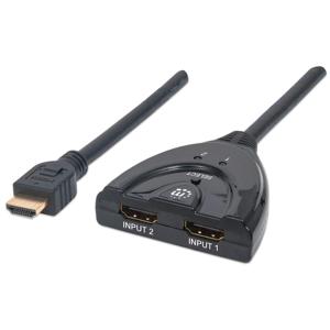 Manhattan 207416 HDMI-switch 2 poorten LED-weergave, 3D-weergave mogelijk, Vergulde connectoren 1080 Pixel