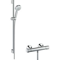 Hansgrohe CromettaDoucheset - ecostat universal douchekraan - thermostatisch - glijstangset 90cm - met Crometta 100 Vario handdouche - wit/chroom 27031400