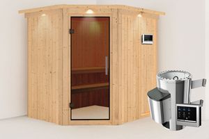 Karibu | Lilja Sauna met Dakkraag | Antracietglas | Biokachel 3,6 kW Externe Bediening