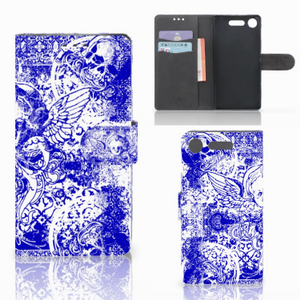 Telefoonhoesje met Naam Sony Xperia XZ1 Angel Skull Blauw