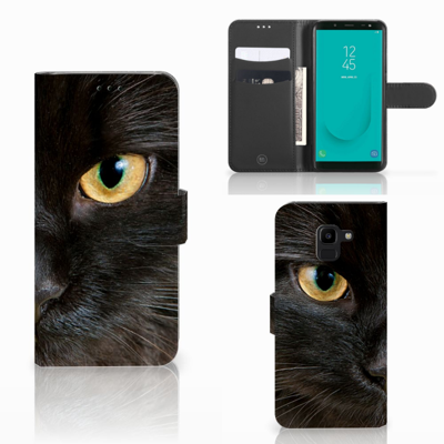 Samsung Galaxy J6 2018 Telefoonhoesje met Pasjes Zwarte Kat Samsung Galaxy J6 2018 Telefoonhoesje met Pasjes Zwarte Kat