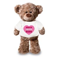 Knuffel teddybeer Liefste Mama wit shirt 24 cm - thumbnail