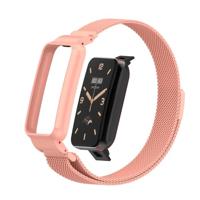 By Qubix - Milanese loop bandje met case - Roze - Xiaomi Smart Band 7 Pro