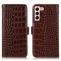 Crocodile Series Samsung Galaxy S23+ 5G Wallet Leren Hoesje met RFID - Bruin - thumbnail