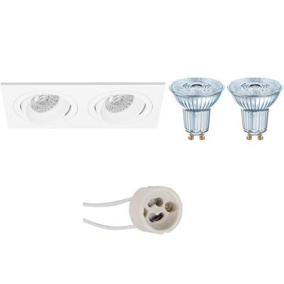 LED Spot Set - LEDVANCE Parathom PAR16 940 36D - Pragmi Borny Pro - GU10 Fitting - Dimbaar - Inbouw Rechthoek Dubbel - Mat Wit - 4.5W - Natuurlijk Wit 4000K - Kantelbaar - 175x92mm