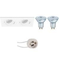 LED Spot Set - LEDVANCE Parathom PAR16 940 36D - Pragmi Borny Pro - GU10 Fitting - Dimbaar - Inbouw Rechthoek Dubbel - Mat Wit - 4.5W - Natuurlijk Wit 4000K - Kantelbaar - 175x92mm