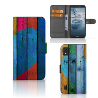 Nokia C2 2nd Edition Book Style Case Wood Heart - Cadeau voor je Vriend