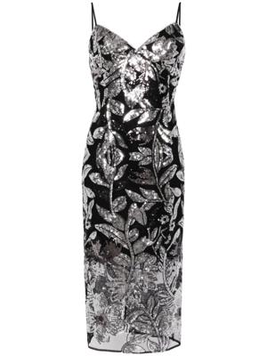Marchesa Notte Botanical jurk verfraaid met pailletten - Metallic
