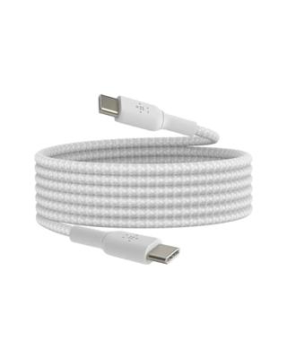 Belkin BoostCharge gevlochten USB-C/USB-C-kabel (2 m) voor de iPhone 16, 16 Pro, 16 Pro Max, 16 Plus, iPhone 15, Samsung Galaxy S24, S23, Note10, Note9, Pixel 8, Pixel 7, iPad Pro, en meer - Wit