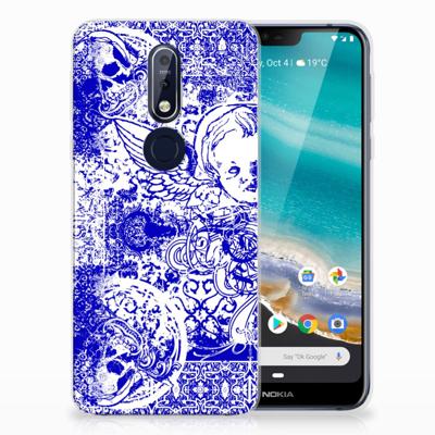 Silicone Back Case Nokia 7.1 Angel Skull Blauw Silicone Back Case Nokia 7.1 Angel Skull Blauw
